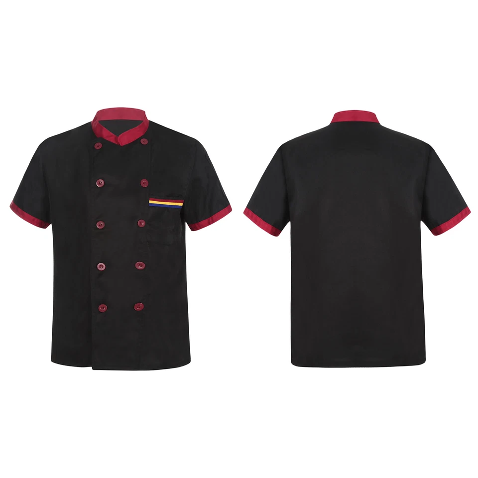 Hot Chef Coat Short Sleeve Chef Jacket Restaurant Kitchen Cooking Uniform Unisex - Image 4 of 4