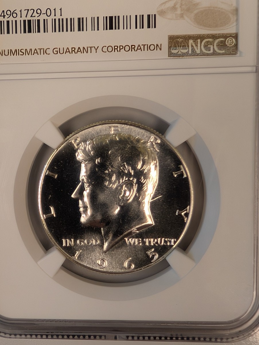 1965 SMS NGC MS67 MINT ERROR KENNEDY HALF DOLLAR 50C OBVERSE
