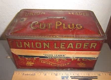 vintage Union Leader Cut plug EMPTY tobacco tin, great graphics & colors