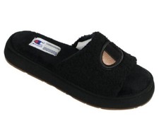 CHAMPION Women's Plush Cozy Slippers sz 7 Black Sherpa Rose Gold CP101829W