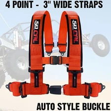 4 Point Off Road Harness 3" Belt Auto Style Buckle Push Button Release ORANGE