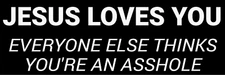 FUNNY BUMPER STICKER DECAL "JESUS LOVES YOU"