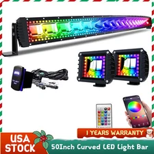 Curved 50" LED Light Bar with RGB Chasing Halo For Jeep Offroad Driving Truck
