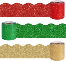 Whaline 98.4Ft Christmas Glitter Bulletin Board Borders 3 Rolls Red