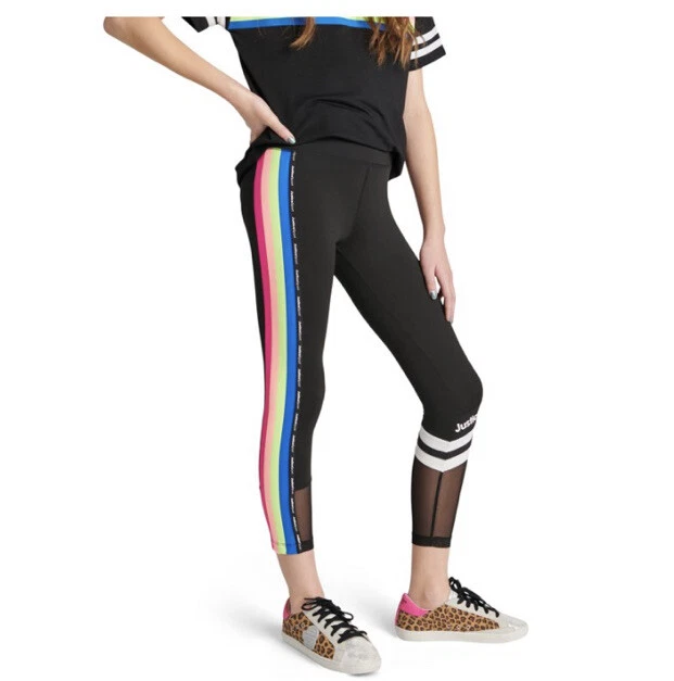 Justice Girl’s J-Sport Rainbow Stripe Active Ankle Leggings Size XL (16-18)  NWT