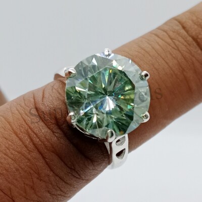 RARE Ct Certified Lovely Treated Blue Diamond Solitaire Ring In 925  Silver