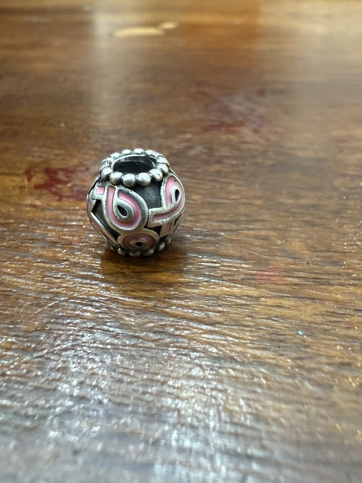 Auténtico Pandora Plata Esmalte CINTA ROSA Dije Cuentas 4 Pulsera Colgante Foto 4 de 4