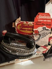 Vintage 1950s Sunbeam Steam or Dry Iron Model S5A Torn Original Box + Papers