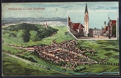 Artist postcard Eugen Felle: Pfaffenhofen / Ilm, with Ingolstadt, Scheyern Abbey and 