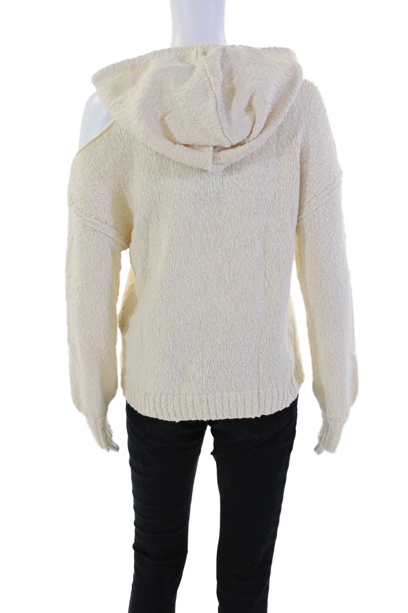 OFF WHITE Felpa donna Paige cotone coulisse manica lunga con cappuccio panna taglia XS