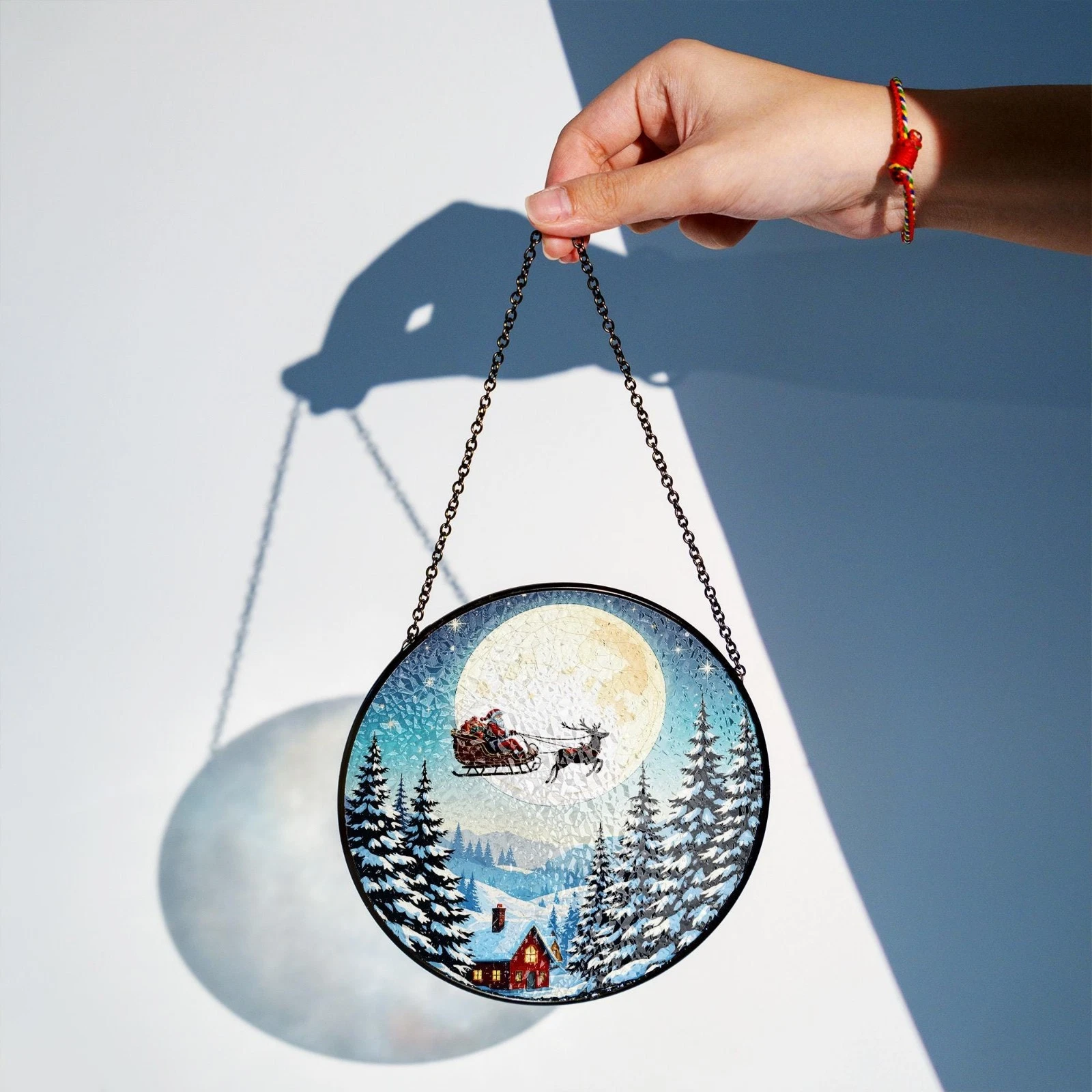 Santa Sleigh Suncatcher - Stained Glass Effect Christmas Window Decor