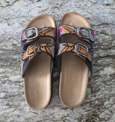 US 13 Women's Floral Multicolor Slide Sandals Adjustable Buckle Strap