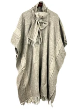 Artesanias Reyes Wool Brown Knit Long Shawl Cape Fringe Boho Soft Warm One Size