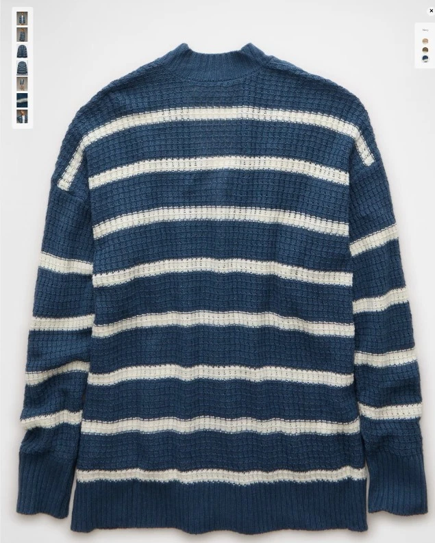 Cardigã feminino American Eagle AE malha aberta tamanho médio listra marinha - Imagem 2 de 4