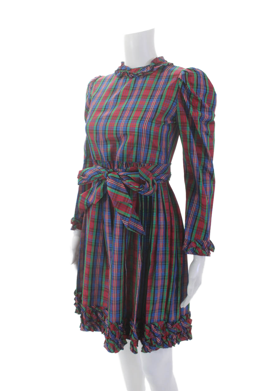 Abito bambina Yves Saint Laurent manica lunga con volant a quadri linea A multi taglia 14