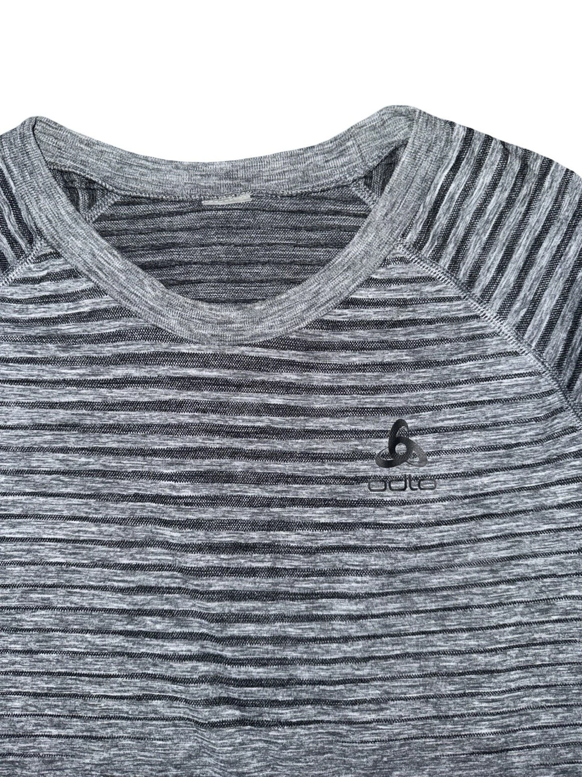 ODLO Base Layer Top Performance Light Fitted Long Sleeve Striped Gray Men's sz L