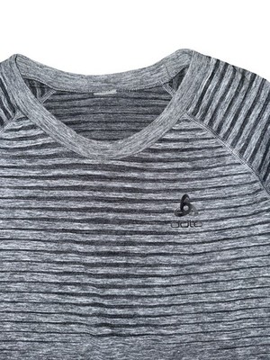 ODLO Base Layer Top Performance Light Fitted Long Sleeve Striped Gray Men's sz L