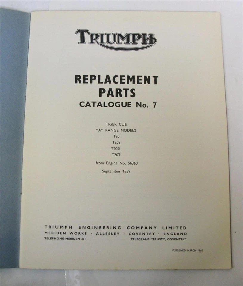 TRIUMPH Tiger Cub A Range Illustrated Motorcycle Parts List 1961 #No.7 - Image 2 of 4