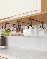 Paquete de 3 ganchos para taza Luckinow debajo del gabinete, taza de metal para colgar negro