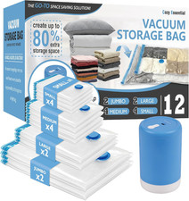 12 Pack Travel Vacuum Storage Bags with Rechargeable Wireless Electric Pump for