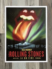 Rolling Stones Lithograph Poster 14 On Fire Tour Oslo Norway 2014 Numbered Art