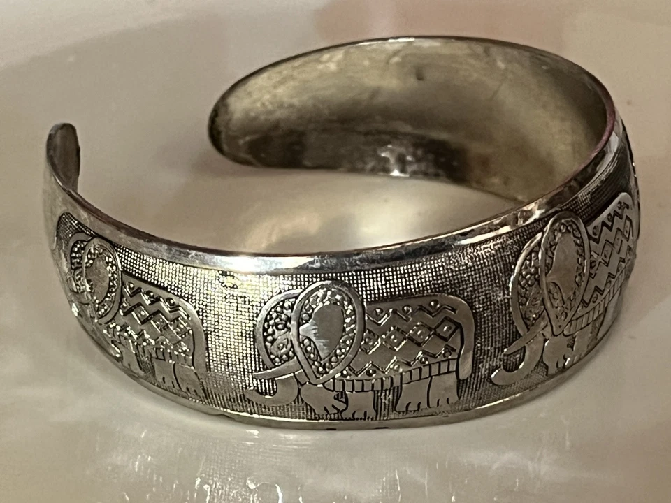 "Brazalete de plata de colección brazalete buena fortuna elefante de la suerte tibetano brazalete brazalete 7"" 15 g" Foto 2 de 4