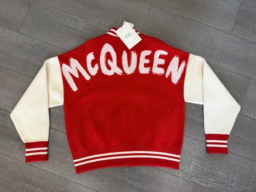 Alexander McQueen Varsity Jacket bomber Red / Ivory Oversize Large PTP 24" $2250 image 3