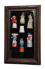 Vtg Framed Ceramic 7-Piece Thimble Collection Craft Sewing Notions 10x6