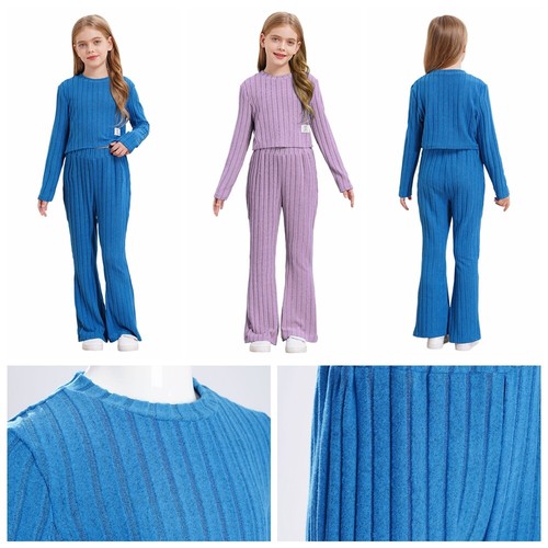 Kids Girls Tracksuit Ribbed Pullover And Pants Long Sleeve Travel Clothes Fall - Picture 6 of 34