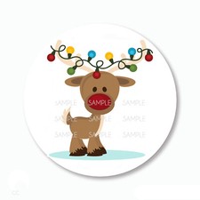 30 Adorable Christmas Lights Reindeer Scrapbook Stickers 1.5" Envelope Seals