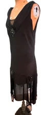 Unique Vintage Flapper Style Dress 2X Black Beaded Sleeveless Lace Sequins Jewel