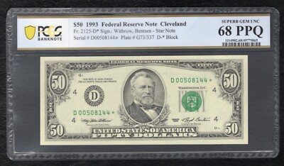 FR. 2125-D* 1993 $50 *STAR* FRN CLEVELAND, OH PCGS BANKNOTE GEM UNC-68PPQ (M)