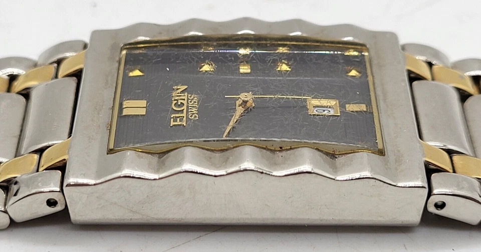 Vestido de data unissex Elgin Swiss FG003 dois tons prata/ouro, comprimento de 7 polegadas - Imagem 4 de 4