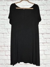 1X/2X New Jet Black Swing Cut Stretchy Tee Shirt Knit Beach Dress Nightgown