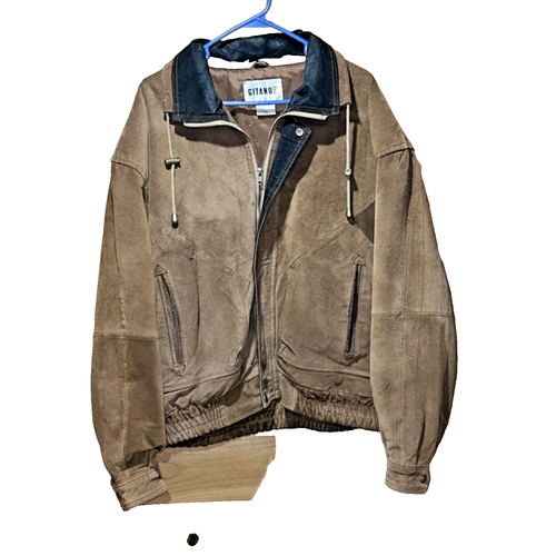 Distressed Vintage Gitano Suede Leather Bomber Jacket Men’s Large Talon Zipper - Picture 8 of 20