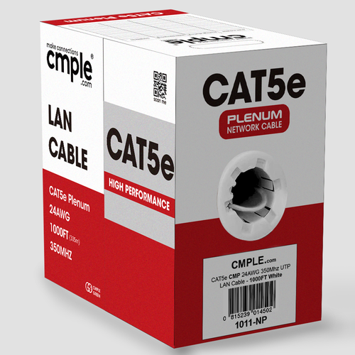 Plenum Cat5e Bulk Cable Ethernet Wire CMP Cat 5e Internet Cord White 1000 Feet