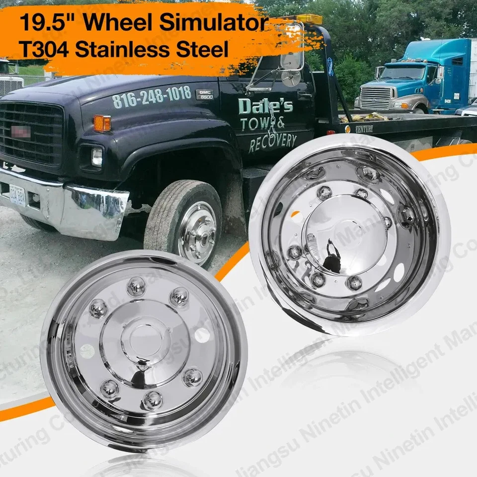 Chevy GMC C4500/C5500/C6500 1999-2010 19,5" 8 orejetas doble simulador de rueda de acero inoxidable Foto 4 de 4