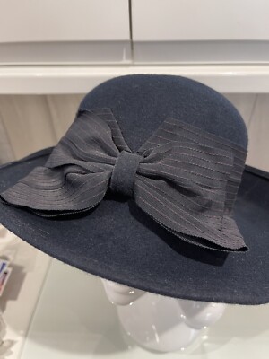 Kangol Vintage Retro Navy Blue Bow Wide Brim Wool Wedding  display picture 3