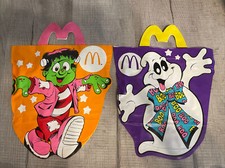 Vintage McDonalds Trick Or Treat Bags Lot Of 2 Vinyl Ghost And Frankenstein 1990