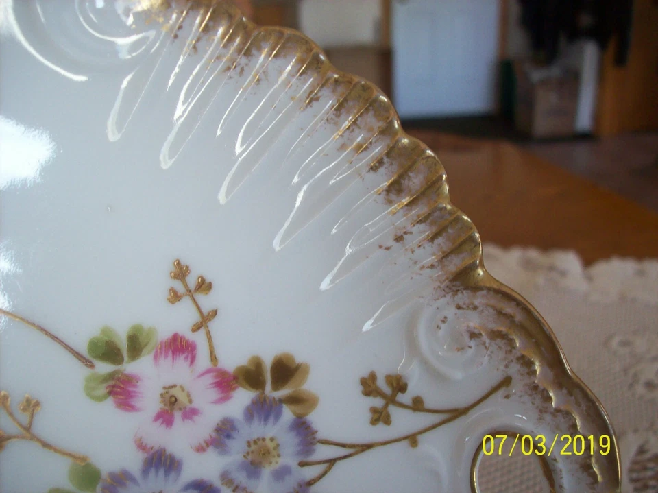 Plato de pastel de porcelana de doble mango Klingenberg & Dwenger AK/CD Limoges China Foto 3 de 4