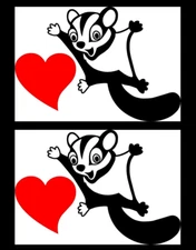 Sugar Glider Flying Squirrel Love Two Black vinyl sticker decal with red heart