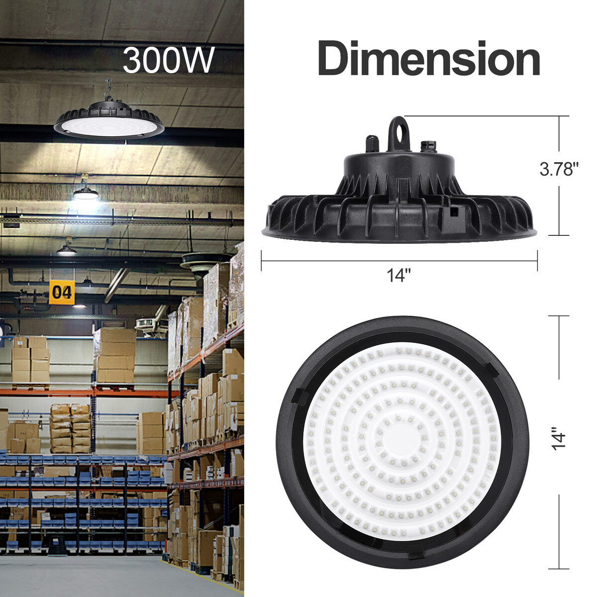 Bapro 300W LED UFO High Bay Light - 12-Pack, 30000LM, IP65 Waterproof, Cool White 6000K, For Warehouse/Gym