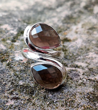 Natural Smoky Quartz Pear Cut Gemstone Ring Size - 6.5 US 925 Sterling Silver