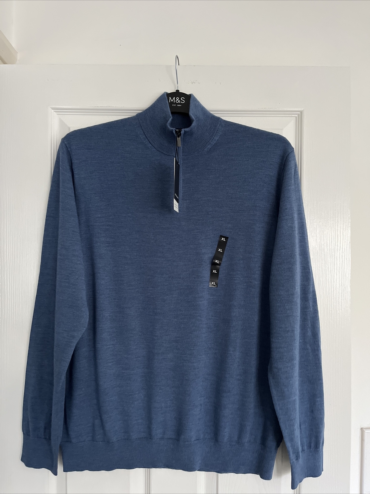 AUTOGRAPH M&S MENS BLUE MERINO WOOL 1/4 ZIP JUMPER Size XL Bnwt eBay