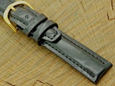 Kreisler Vintage 16mm Black Padded Calf Watch Band w Gold Tone Buckle NOS Unused