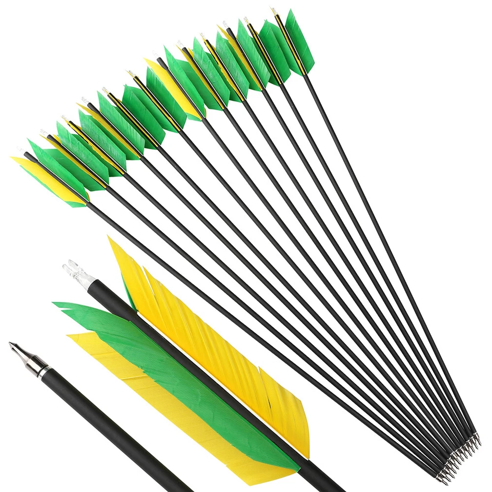 30" Archery Carbon Arrows 4 Feathers Flu Flu Recurve Bow Longbow Hunting Target - Image 4 of 4
