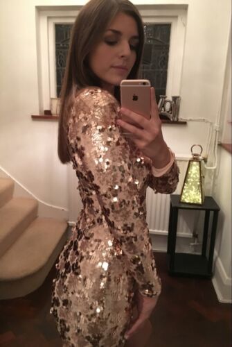 Women's Rose Gold Sequin Long Sleeve Mini Dress - Picture 1 of 3