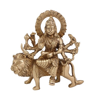 Arihant Craft  Hindu Goddess Durga Sherawali Idol Statue - 16 cm, Brass, Gold