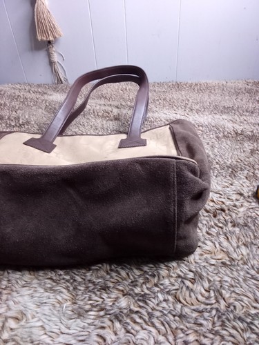 Lauren Ralph Lauren Tan Canvas Horse Logo Brown Suede Shoulder Bag Tote 11"×13" - Picture 5 of 11