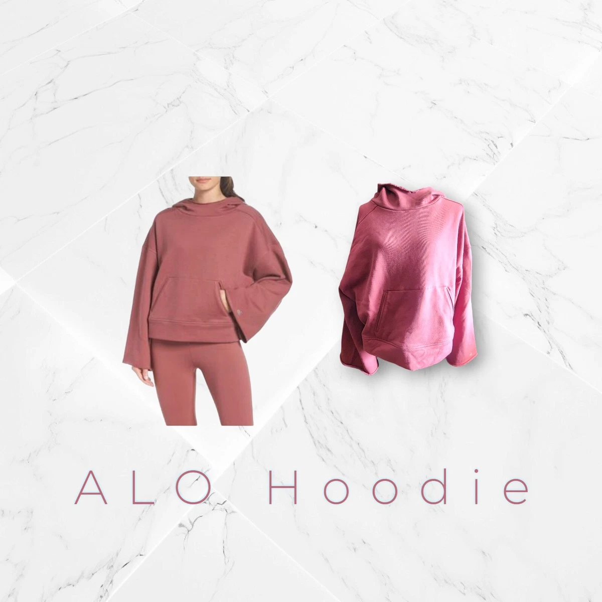 Alo Yoga Low Key Hoodie Sweatshirt L Bell Sleeves Pockets